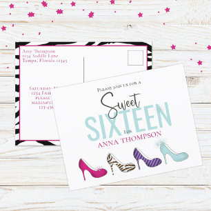 Sweet Sixteen Geburtstagsmädchen Schuhe Einladung Postkarte