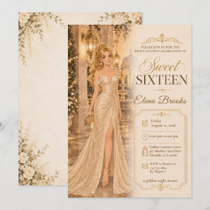 Sweet Sixteen Gold Glamour Einladung