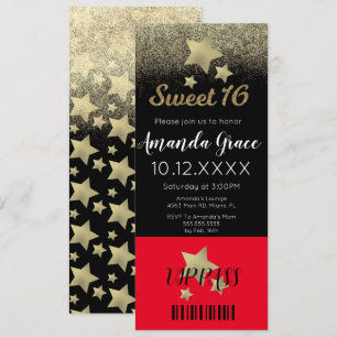 Sweet Sixteen Gold Glitter Movie Star Roter Teppic Einladung
