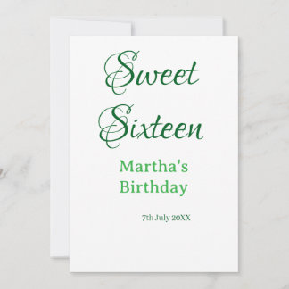Sweet Sixteen green name date calligraphy boho ret Einladung
