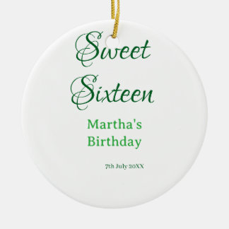 Sweet Sixteen green name date calligraphy boho ret Keramik Ornament