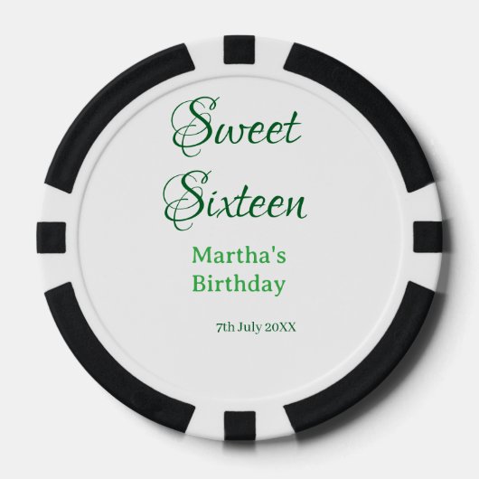 Sweet Sixteen green name date calligraphy boho ret Pokerchips (Vorderseite)