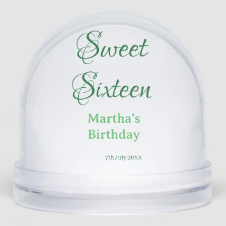 Sweet Sixteen green name date calligraphy boho ret Schneekugeln