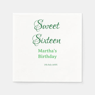 Sweet Sixteen green name date calligraphy boho ret Serviette