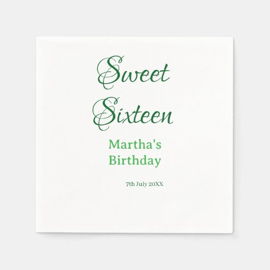 Sweet Sixteen green name date calligraphy boho ret Serviette (Vorderseite)