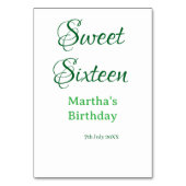 Sweet Sixteen green name date calligraphy boho ret Tischnummer (Rückseite)
