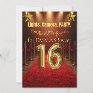 Sweet Sixteen Hollywood Glam Einladung – Schwarz &