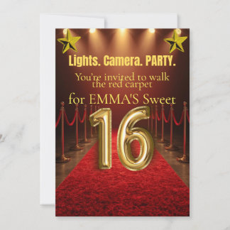 Sweet Sixteen Hollywood Glam Einladung – Schwarz &