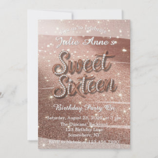 Sweet Sixteen In Rose Gold and Pearls Birthday Einladung