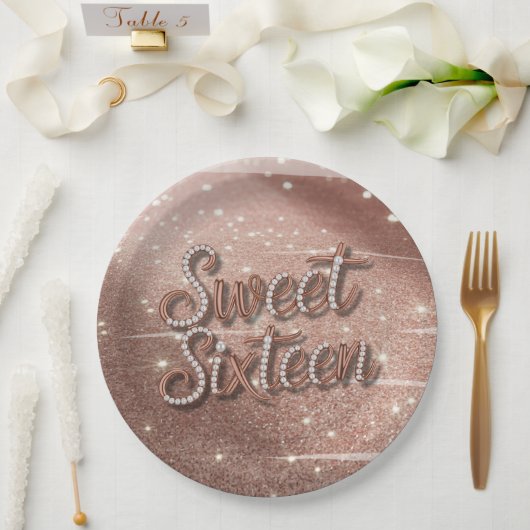 Sweet Sixteen In Rose Gold and Pearls Pappteller (Hochzeit)