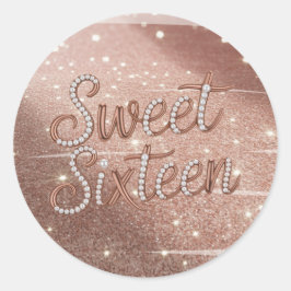 Sweet Sixteen In Rose Gold and Pearls Runder Aufkleber