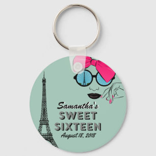 Sweet Sixteen Paris Birthday Button Keychain Schlüsselanhänger