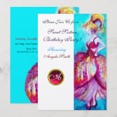 SWEET SIXTEEN PARTY, Rot Pink Rubin Monogramm Gold Einladung (Vorne/Hinten)
