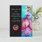 SWEET SIXTEEN PARTY, Rot Pink Rubin Monogramm Schw Einladung (Stehend Vorderseite)