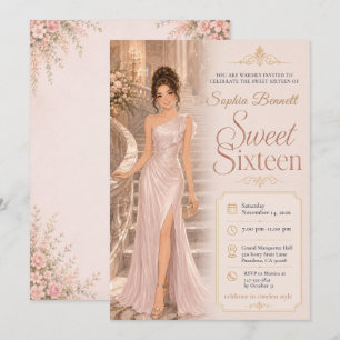 Sweet Sixteen Pink Ballsaal Einladung