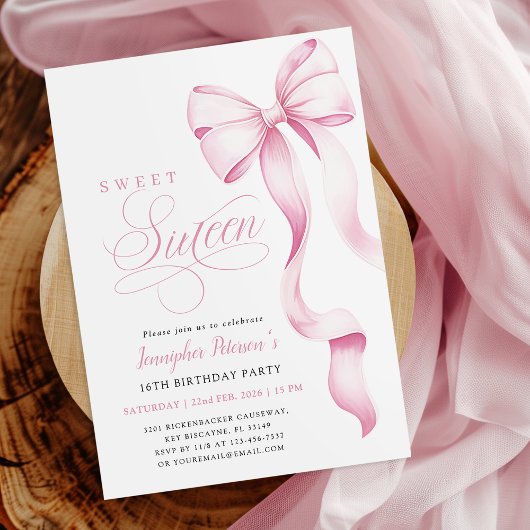 Sweet Sixteen Pink Bow Invitation Einladung