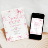 Sweet Sixteen Pink Bows Pearls Coquette Einladung