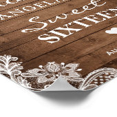 Sweet Sixteen Sign Rustic Wood String Lights Lace Poster (Ecke)
