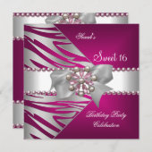 Sweet Sixteen Sweet 16 Pink Zebra White Pink Pearl Einladung (Vorne/Hinten)