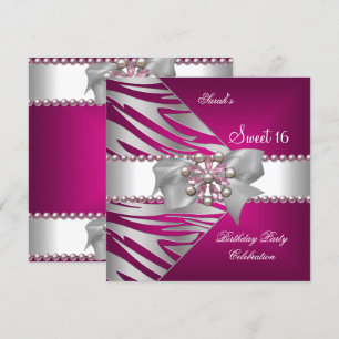 Sweet Sixteen Sweet 16 Rosa Zebra Weiß Rosa Perle Einladung