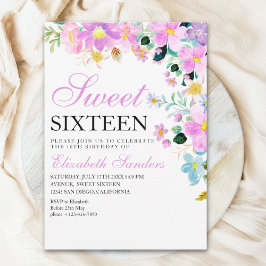 Sweet Sixteen with Watercolor Spring Flowers Einladung