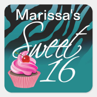 Sweet Sixteen Zebra Cupcake Party Quadratischer Aufkleber