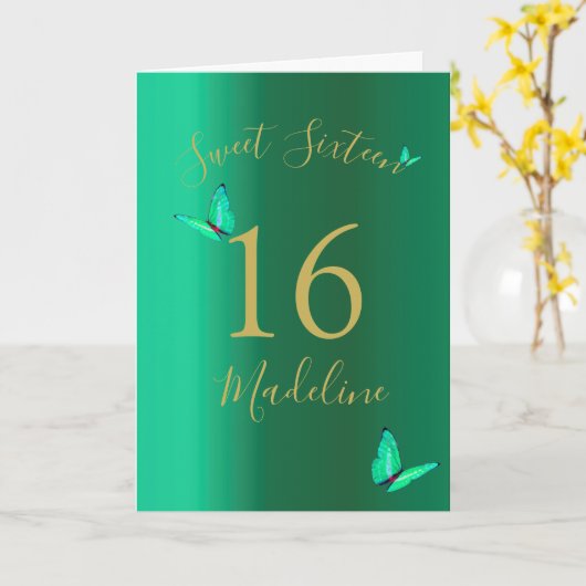 Sweet SixteenEmerald Green Butterflies Geburtstag Karte (Gelbe Blume)
