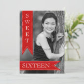 Sweet Sixteentbh Birthday Red Ribbons Einladung (Stehend Vorderseite)