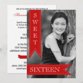 Sweet Sixteentbh Birthday Red Ribbons Einladung (Vorne/Hinten)