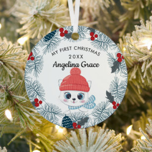 Sweet Skaten Cat Baby's 1. Weihnachten Ornament Aus Metall
