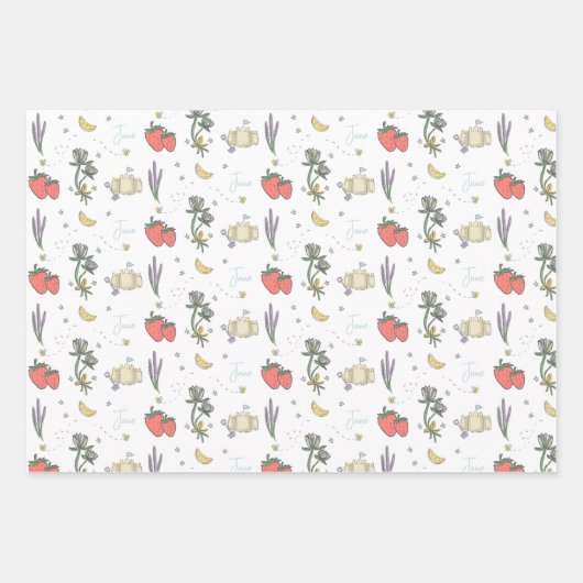 Sweet Sketched Summer Berry First Baby Dusche Geschenkpapier Set (Vorderseite 3)