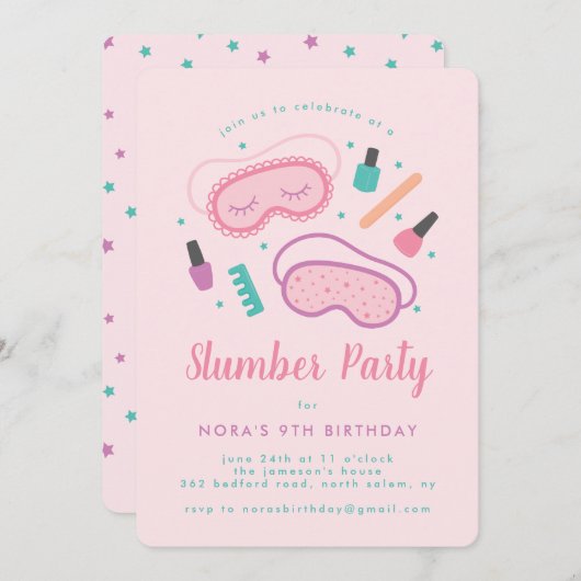 Sweet Sleep-Masken Einladung (Vorne/Hinten)