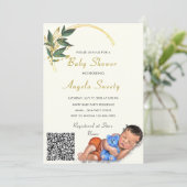 Sweet Sleeping Baby QR Code Dusche Einladung (Stehend Vorderseite)