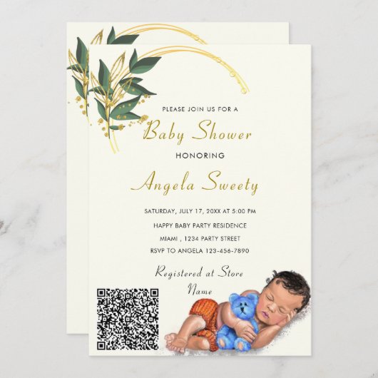 Sweet Sleeping Baby QR Code Dusche Einladung (Vorne/Hinten)