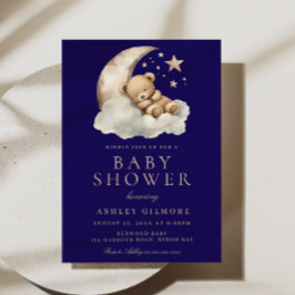 Sweet Sleeping Bear Midnight Blue Baby Dusche Einladung