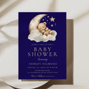 Sweet Sleeping Bear Midnight Blue Baby Dusche Einladung
