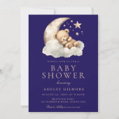 Sweet Sleeping Bear Midnight Blue Baby Dusche Einladung (Vorderseite)