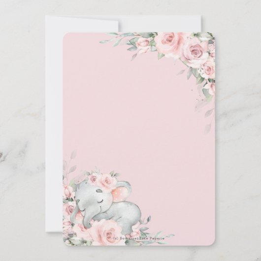 Sweet Sleeping Elephant Pink Floral Baby Dusche Save The Date (Rückseite)