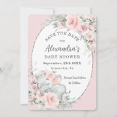 Sweet Sleeping Elephant Pink Floral Baby Dusche Save The Date (Vorderseite)