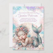 Sweet Sleeping Mermaid Baby Dusche Einladung (Vorderseite)