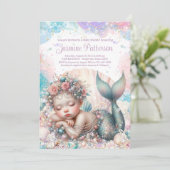 Sweet Sleeping Mermaid Baby Dusche Einladung (Stehend Vorderseite)