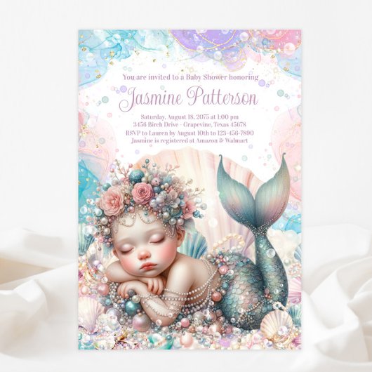 Sweet Sleeping Mermaid Baby Dusche Einladung