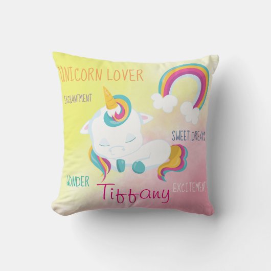 Sweet Sleeping Unicorn Rainbow Design Kissen (Vorderseite)