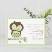 Sweet Sleepy Green Owl Neutral Baby Dusche Einladung (Stehend Vorderseite)