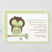 Sweet Sleepy Green Owl Neutral Baby Dusche Einladung (Vorne/Hinten)