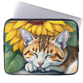Sweet Sleepy Kitty Cat and Sunflowers Laptopschutzhülle