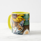 Sweet Sleepy Kitty Cat and Sunflowers Personalized Tasse (Vorderseite Links)