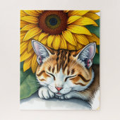 Sweet Sleepy Kitty Cat and Sunflowers Puzzle (Vertikal)