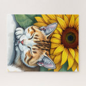 Sweet Sleepy Kitty Cat and Sunflowers  Puzzle (Horizontal)