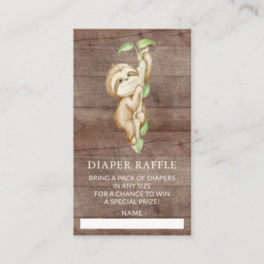 Sweet Sloth Baby Dusche Windeln Raffle Ticket Begleitkarte (Vorderseite)